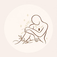 Illustration minimaliste d’une personne recroquevillée se réconfortant, symbolisant la libération émotionnelle et le processus de guérison intérieure