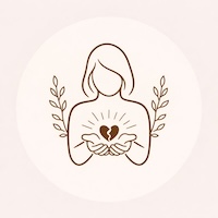 Illustration douce représentant Margot, somato thérapeute, tenant un cœur symbolique, évoquant l’accompagnement en libération émotionnelle et le soin du vécu intérieur