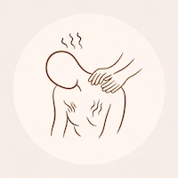 Illustration minimaliste d’un massage du dos réalisé avec les mains, représentant un massage intégral favorisant la détente musculaire et le bien-être global