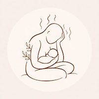 Illustration douce d’une mère assise tenant son bébé contre elle, représentant le post-partum et le vécu émotionnel après la naissance